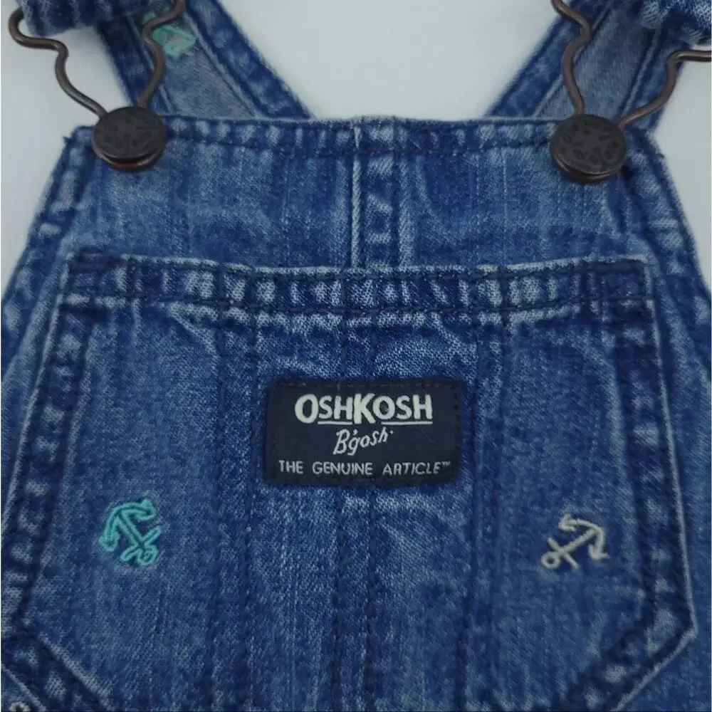 OshKosh BGosh Overalls Shortalls Blue Jean Size 12 Months Anchor Nautical